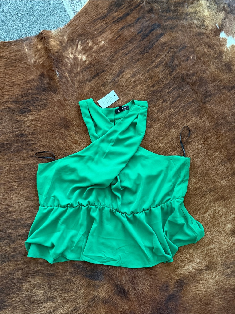 Eloquii Kelly Green Cross-Front Peplum Camisole